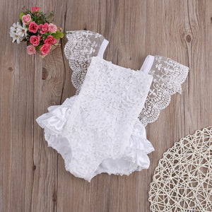 Baby Girl Clothes Lace Floral Bodysuit Sunsuit Outfits Lovely White Lace Baby Bodysuits 0-18 Months for Birthday Party Bodysuits