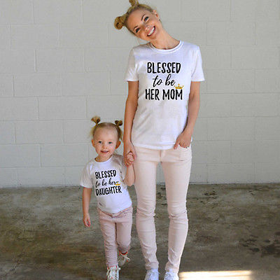Blessed to be Her Mom Daughter Family Matching Shirt Casual T-shirt Tops Clothes Outfits Casual Tshirt