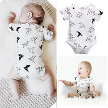 Infant Newborn Baby Girls Boy Origami Birds Rompers Jumpsuit Baby Clothes 0-24M White