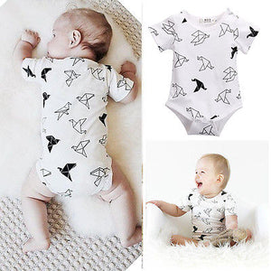 Infant Newborn Baby Girls Boy Origami Birds Rompers Jumpsuit Baby Clothes 0-24M White