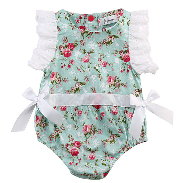 Cute Newborn Toddler Baby Girl Clothing Flower Bow Cute Clothes Lace Floral Bodysuit Outfits Summer 0-24M