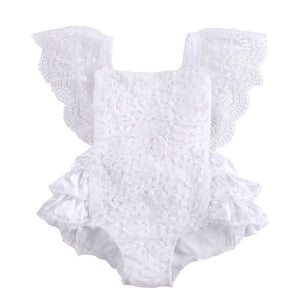Baby Girl Clothes Lace Floral Bodysuit Sunsuit Outfits Lovely White Lace Baby Bodysuits 0-18 Months for Birthday Party Bodysuits