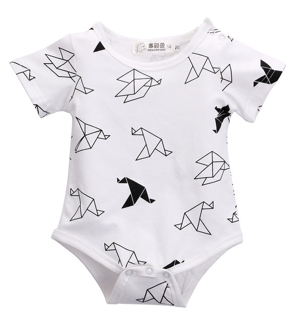 Infant Newborn Baby Girls Boy Origami Birds Rompers Jumpsuit Baby Clothes 0-24M White