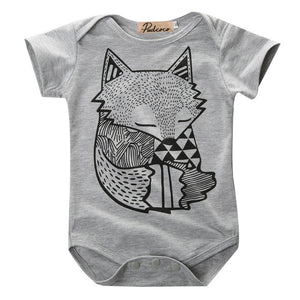 Unique Toddler Infant Newborn Baby Boys Girls Gray Fox Print Romper Jumpsuit Sunsuit Outfits