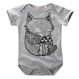 Unique Toddler Infant Newborn Baby Boys Girls Gray Fox Print Romper Jumpsuit Sunsuit Outfits