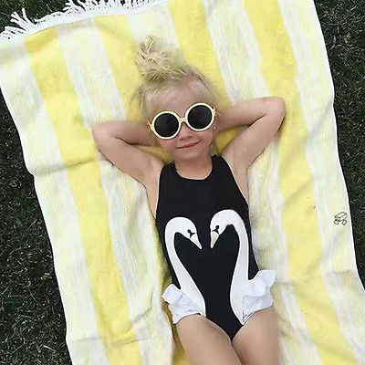 2017 New Baby Kids Girls Clothes Summer Sleeveless Cute Black Tutu White Swan Ruffles Swimwear Swimming Clothes Beachwear