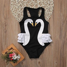 2017 New Baby Kids Girls Clothes Summer Sleeveless Cute Black Tutu White Swan Ruffles Swimwear Swimming Clothes Beachwear