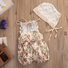 2PCS Baby Set Newborn Kids Baby Girls Clothes Summer Sleeveless Backless Lace Floral Jumpsuit Romper+Hat Baby Outfits Clothes