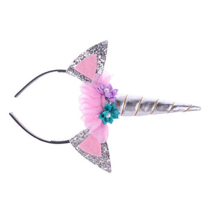 1PC Handmade Kids Party Gold Unicorn Headband Horn Gold Glittery Beautiful Headwear Hairband Hair Accessories Gold/Silver