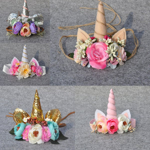 Unicorn  Horn Headband  Tie Back  Floral Crown Handmade Flower Headband  Photo Prop