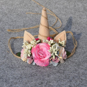 Unicorn  Horn Headband  Tie Back  Floral Crown Handmade Flower Headband  Photo Prop