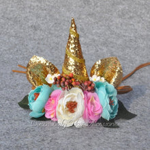 Unicorn  Horn Headband  Tie Back  Floral Crown Handmade Flower Headband  Photo Prop