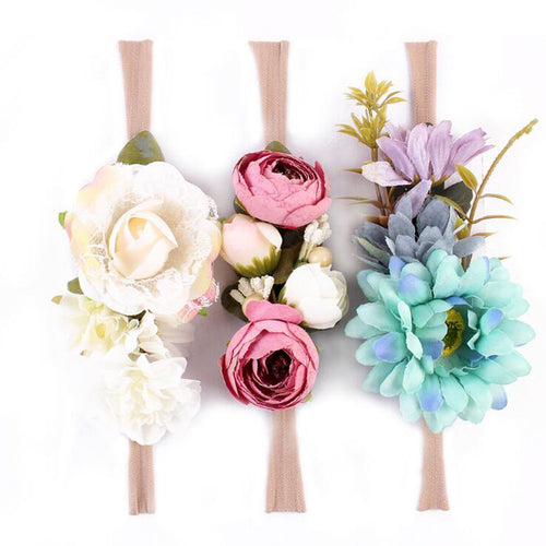 3 Pcs/Set Newborn Flower Headband Nylon Faux Flower Party Flowers Hair Bands Newborn Headwear Photography Props Hair Accessories