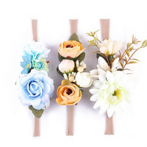 3 Pcs/Set Newborn Flower Headband Nylon Faux Flower Party Flowers Hair Bands Newborn Headwear Photography Props Hair Accessories