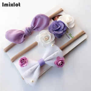 3pcs/set Mix Style Simulated-pearl Ribbon Lace Flower Headband Baby Girl Headbands Elastic Hairband Children Hair Accessories