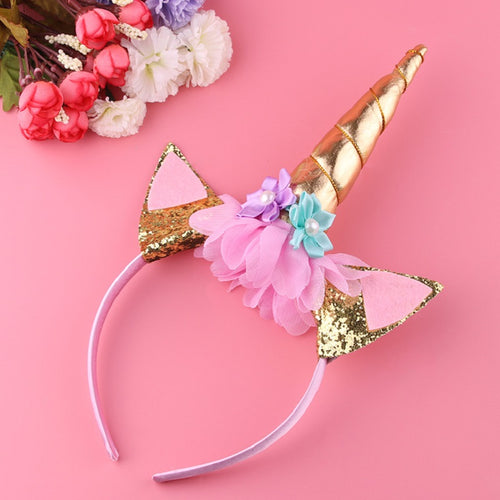 1PC Handmade Kids Party Gold Unicorn Headband Horn Gold Glittery Beautiful Headwear Hairband Hair Accessories Gold/Silver