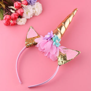 1PC Handmade Kids Party Gold Unicorn Headband Horn Gold Glittery Beautiful Headwear Hairband Hair Accessories Gold/Silver