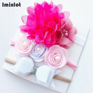 3pcs/set Mix Style Simulated-pearl Ribbon Lace Flower Headband Baby Girl Headbands Elastic Hairband Children Hair Accessories