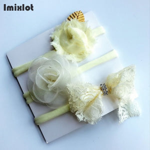 3pcs/set Mix Style Simulated-pearl Ribbon Lace Flower Headband Baby Girl Headbands Elastic Hairband Children Hair Accessories