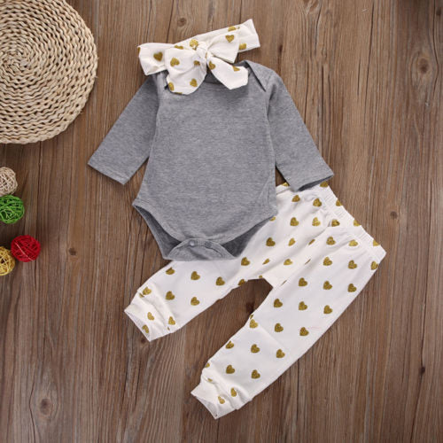 3PCS Newborn Baby Girls Bear Tops Long sleeve sets for girls Romper Pants  Outfits Baby clothing girls Clothes drop ship #Yw