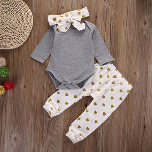 3PCS Newborn Baby Girls Bear Tops Long sleeve sets for girls Romper Pants  Outfits Baby clothing girls Clothes drop ship #Yw