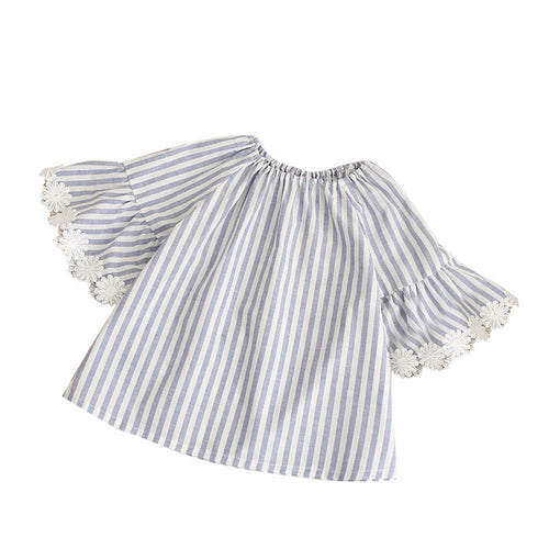 2017 Summer Baby Girls Vintage Dress Striped Sunflower Flare Sleeve Dress Shirt Cute Casual Shirts Vestidos Jurken Kids Clothes