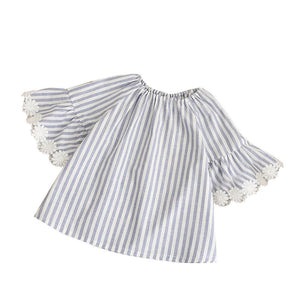2017 Summer Baby Girls Vintage Dress Striped Sunflower Flare Sleeve Dress Shirt Cute Casual Shirts Vestidos Jurken Kids Clothes