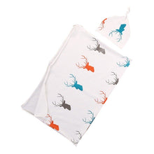2pcs/set Baby Blankets with Hat Newborn Baby Soft Warm Deer Printed Blue Swaddle Wrap Sleeping Blanket Infant Bathing Towel