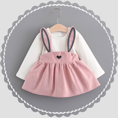 0-3 Years Old Autumn Baby Kids Toddler Girl Cute Rabbit Bandage Suit Mini Dress